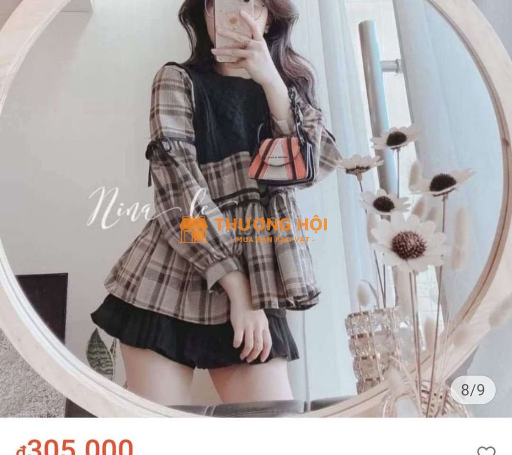 Áo kiểu caro phối len
