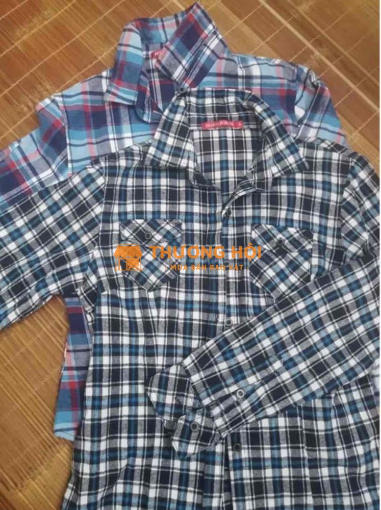 Thanh lý Combo 2c áo sơ mi kẻ bé trai 9-10 tuổi