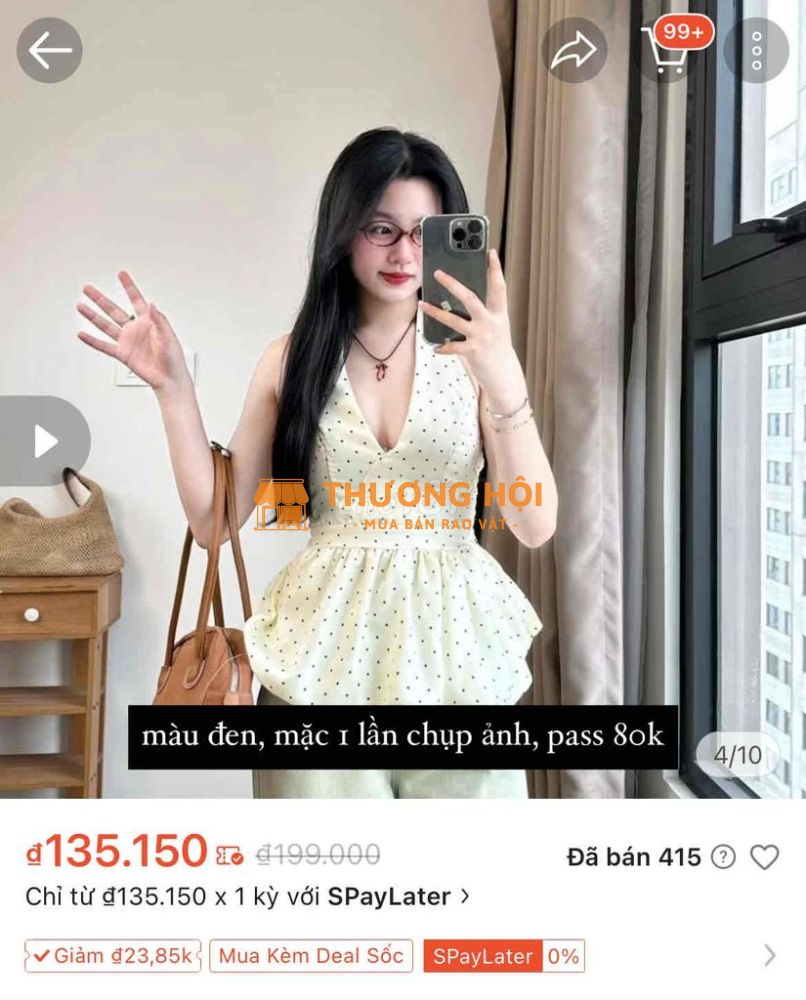 Áo yếm chấm bi đen