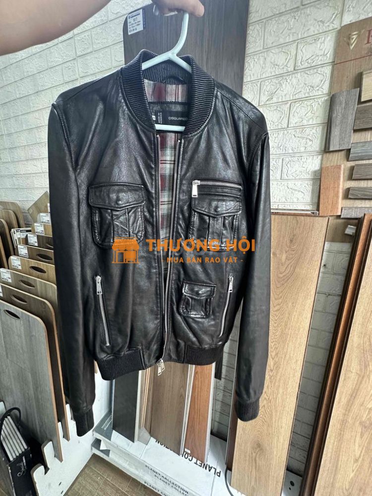 Áo khoác cổ trụ da bê Dsquared2 sz 46 chính hãng