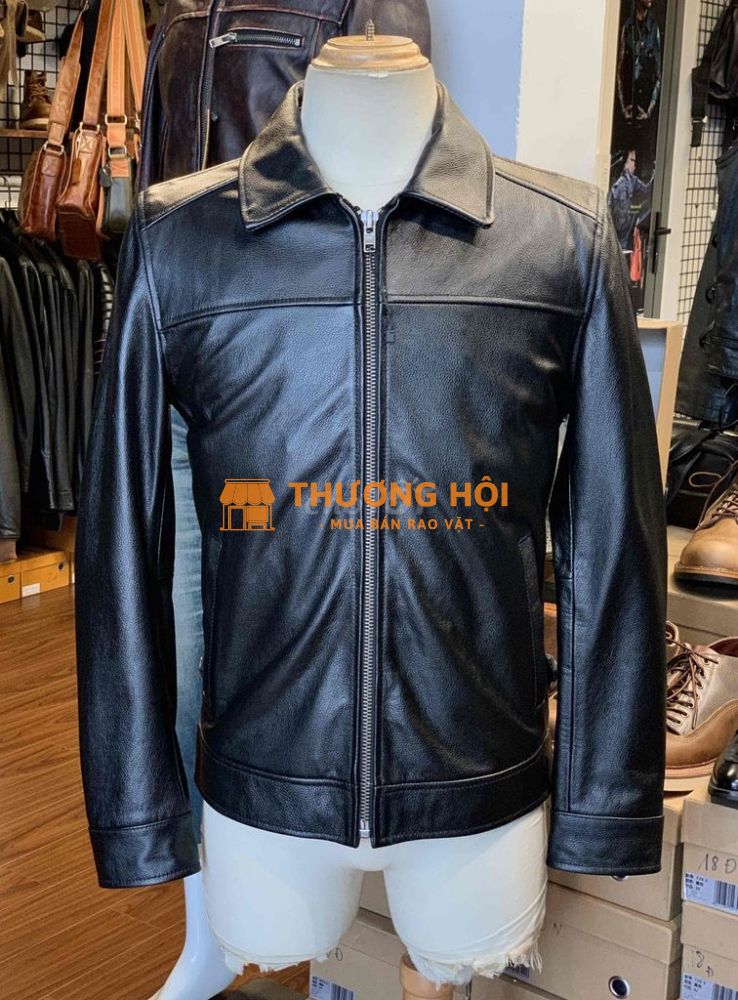 Áo khoác da bò thật kiểu cổ bẻ đơn giản lịch sự