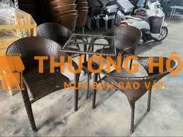 Bàn ghế cafe đan sợi nhựa giả mây