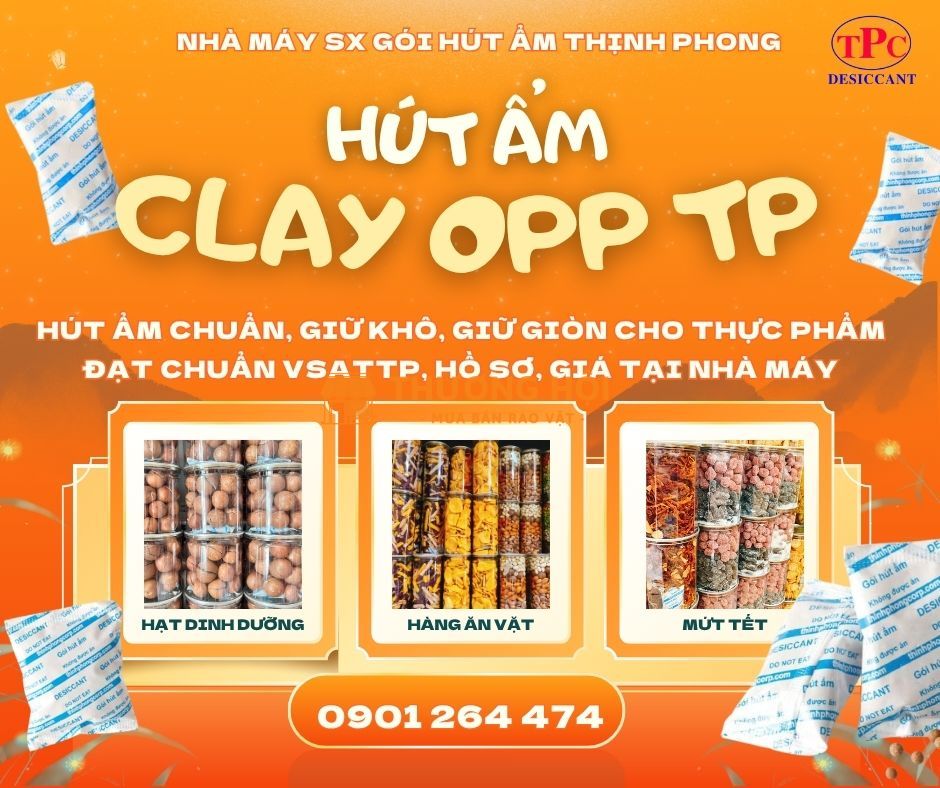 Gói hút ẩm Clay Thịnh Phong bảo quản hàng ăn vặt & bánh mứt Tết