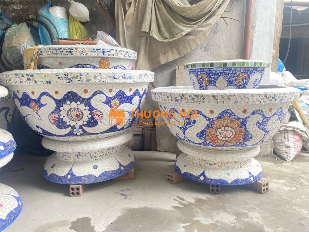 Chậu khảm miểng , khảm họa tiết mosaic