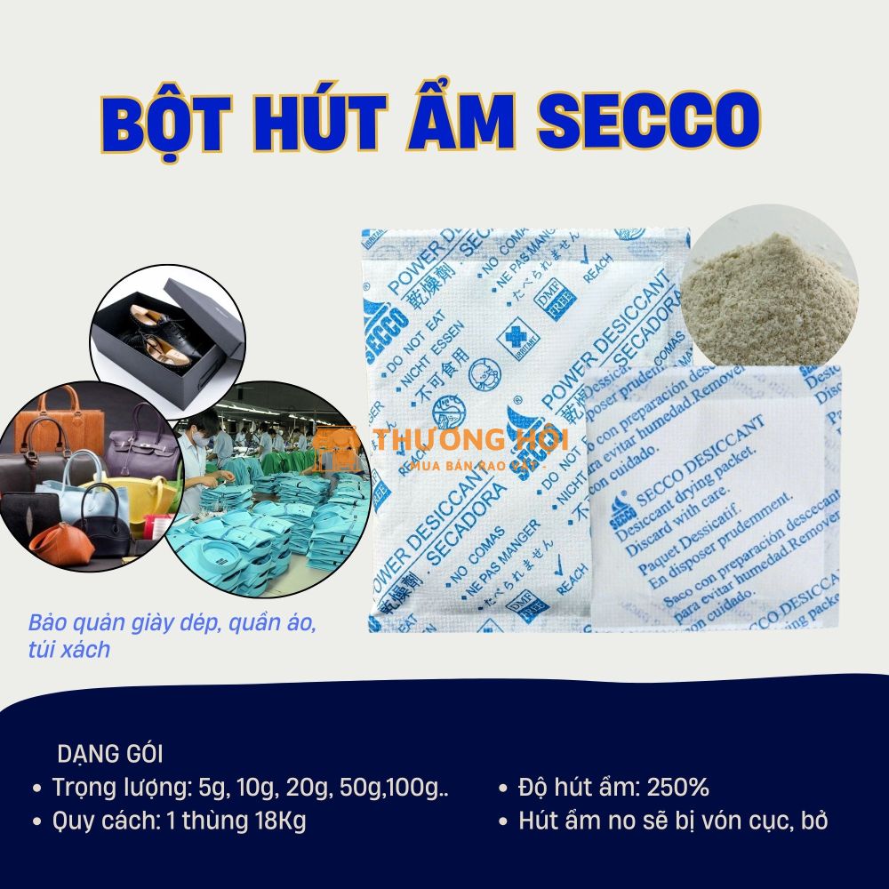Bột Hút Ẩm - Bột Chống Ẩm Secco gói 5gam Bảo Quản Hàng May Mặc