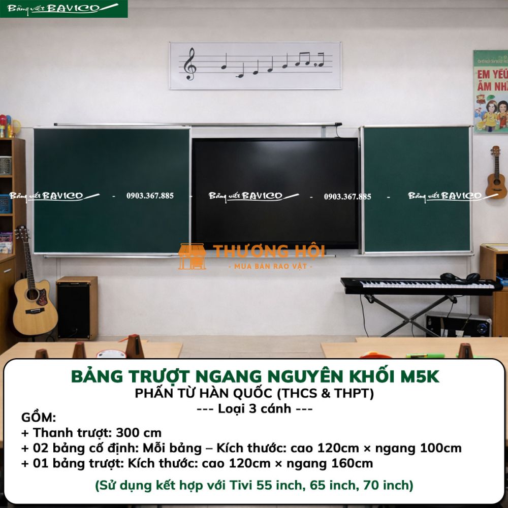 BẢNG TRƯỢT NGANG THÔNG MINH 3 CÁNH – KT: 120X360 CM (M5K)