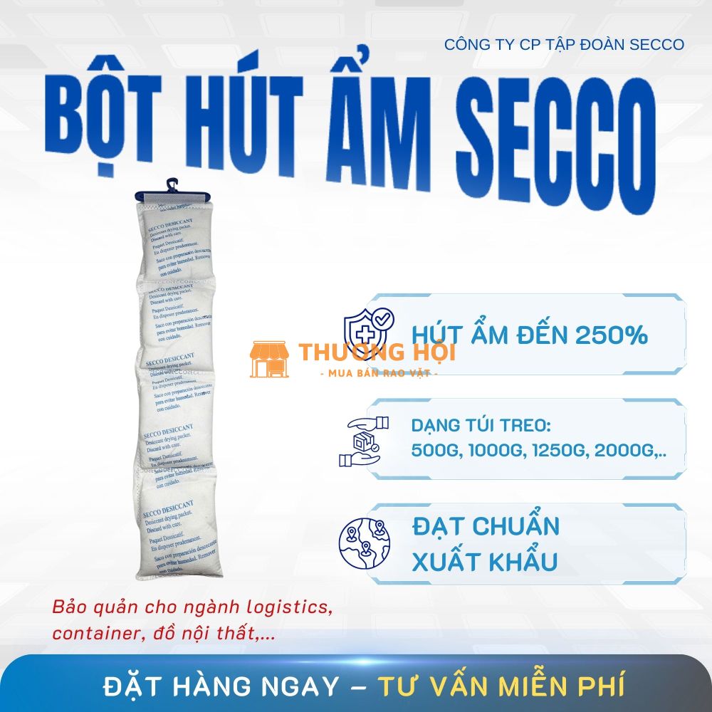 Bột Hút Ẩm Secco - Bột Chống Ẩm 1000g 4 túi treo Container