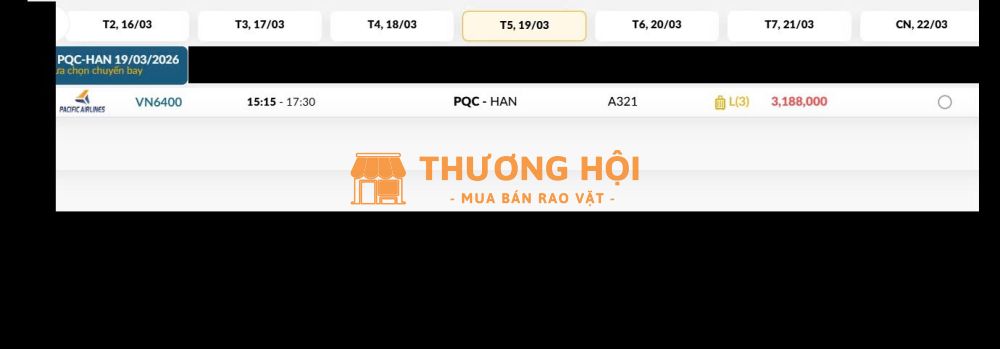 Vé Máy Bay Phú Quốc (PQC) - Hà Nội (HAN) Thứ bảy 21/03/2026
