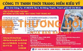 CÔNG TY TNHH THỜI TRANG HIỀN KIỀU VỸ CẦN TUYỂN DỤNG THỢ MAY