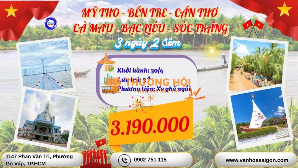 Mỹ Tho - Bến Tre - Cần Thơ - Cà Mau 3N2Đ 2026 sgc