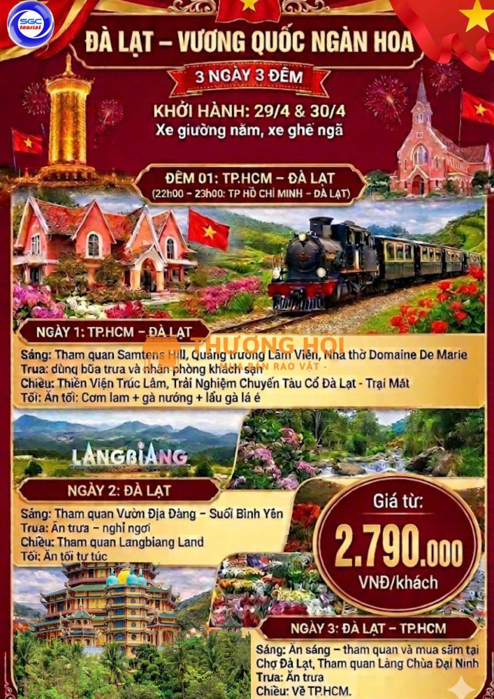 TOUR ĐÀ LẠT 3N3Đ LỄ 30/4, 1/5 – VƯƠNG QUỐC NGÀN HOA 🌸✨