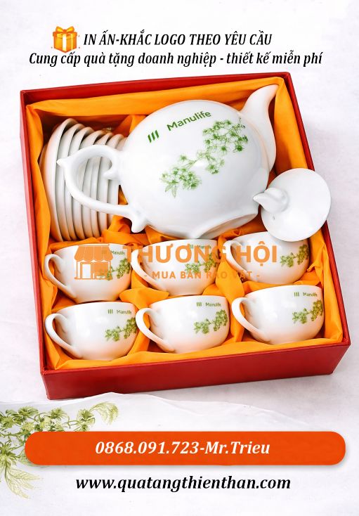 Bộ Ấm Trà Làm Qùa Tặng In Logo Theo Yêu