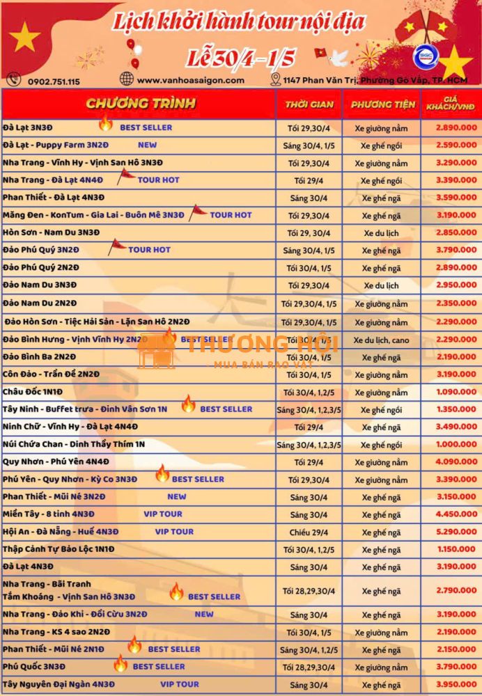 Lịch Trình Du Lịch Lễ 30/4 - 1/5 2026 sgc