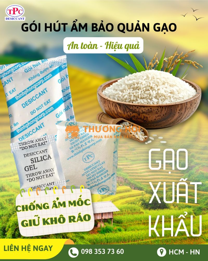 Gói hút ẩm Silicagel Thịnh Phong – Giải pháp bảo quản gạo khô ráo, chống ẩm mốc hiệu quả