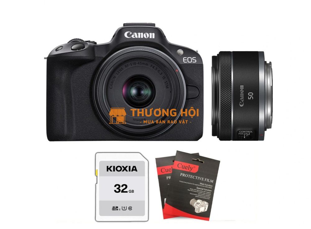 Combo Máy ảnh Canon EOS R50, kèm Kit Lens 18-45mm + Ống kính Canon RF 50mm F1.8 STM