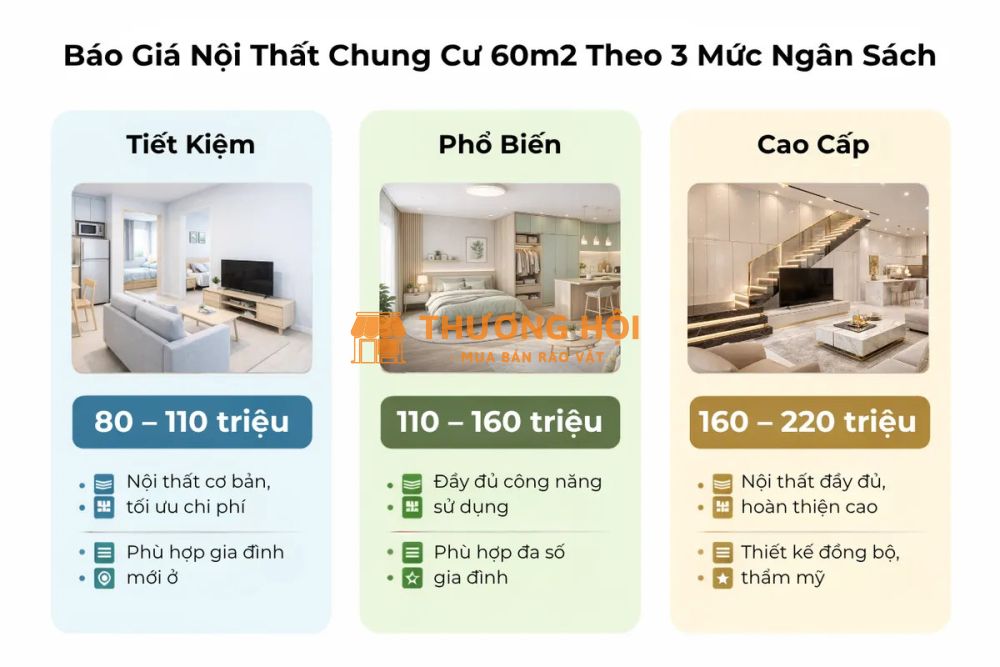 Báo Giá Nội Thất Chung Cư 60m2 2026 – Làm Bao Nhiêu Tiền? (Chi Tiết Từ Xưởng)