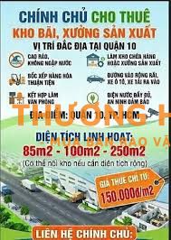 Chính chủ cho thuê kho bãi, cao ráo, không ngập nước, làm kho hàng