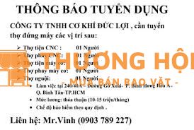 Cty cơ khí Đức Lợi tuyển kỹ sư cơ khí, thợ tiện-phay CNC, cơ, nguội