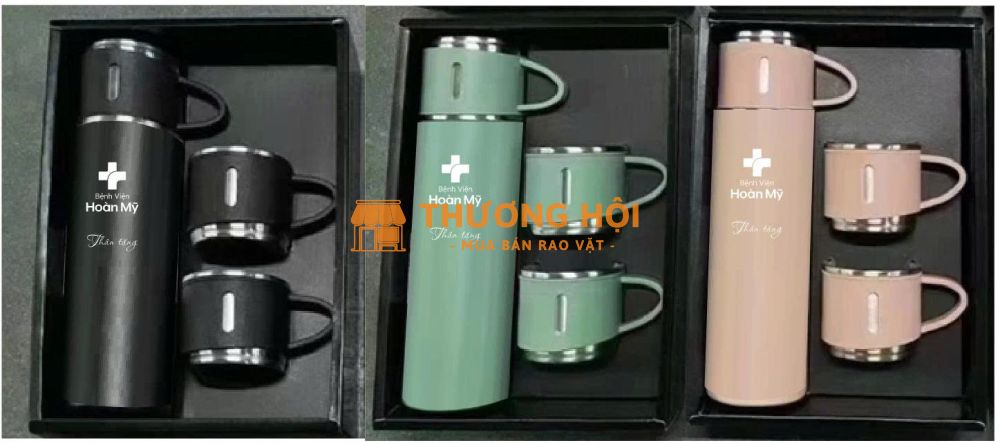 Set Bình Giu Nhiệt Kèm Ly - In Ân Khắc Logo Theo Yêu Cầu