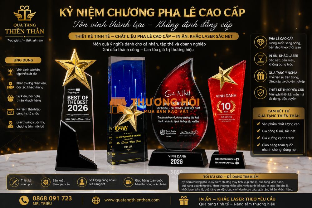 Kỷ Niệm Chương Pha Lê Cao Cấp In Khắc Logo Theo Yêu Cầu