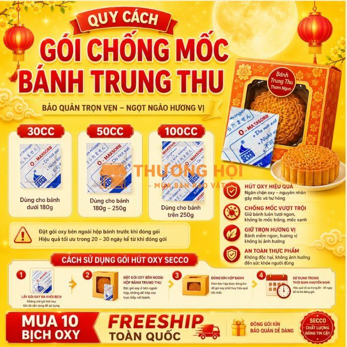 Quy Cách Đóng Gói Túi Hút Oxy Chống Mốc Cho Bánh Trung Thu