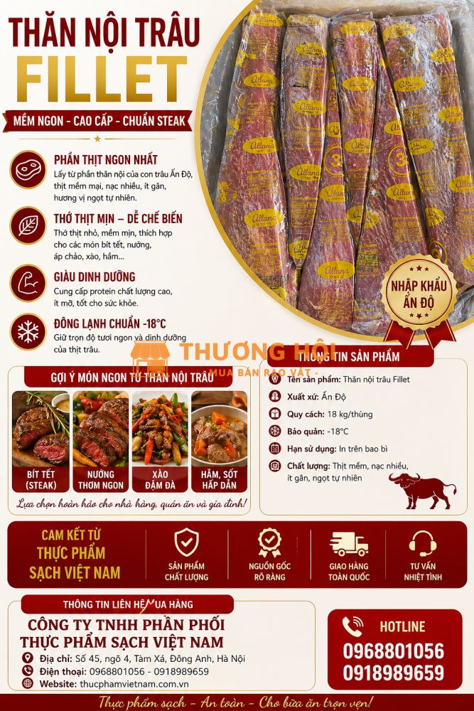 Thăn Phi Lê Trâu Ấn Độ – Chuẩn Nguyên Liệu Steak Nhà Hàng