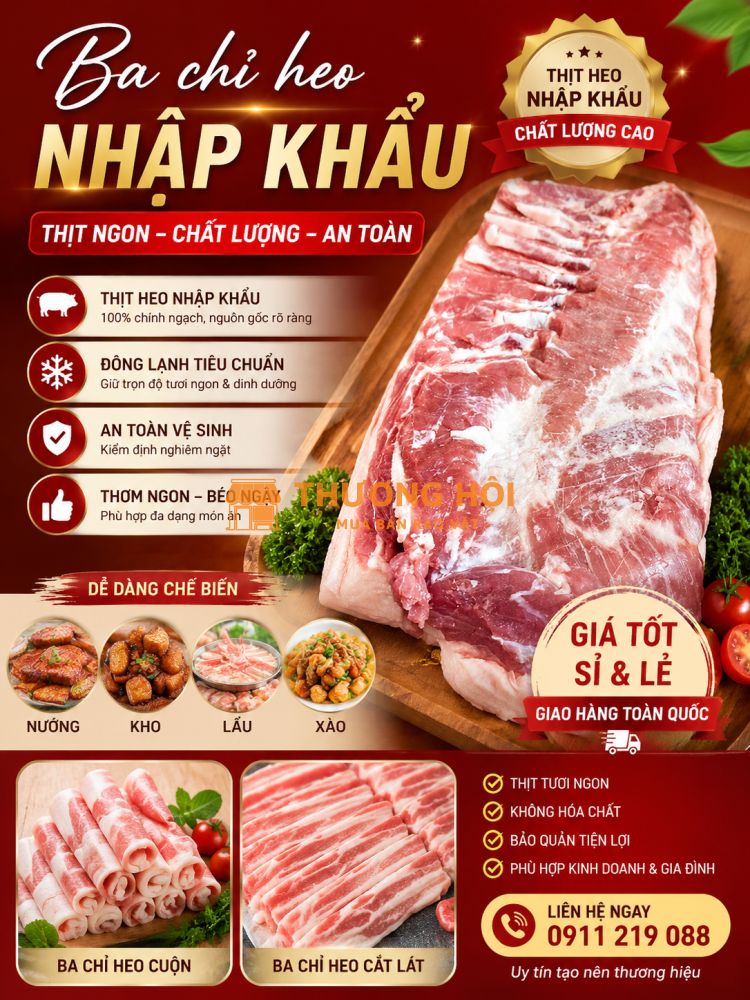 Ba Chỉ Heo Cuộn Nhập Khẩu – Thịt Mềm, Mỡ Đẹp, Giá Tốt