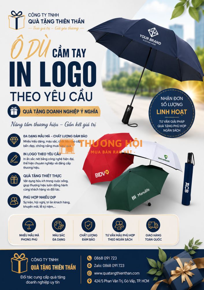 SẢN XUẤT DÙ CẦM TAY, Ô DÙ CẦM TAY, LÀM DÙ QUẢNG CÁO - Ô DÙ CẦM TAY IN LOGO – MÓN QUÀ NHỎ, GIÁ TRỊ THƯƠNG HIỆU LỚN