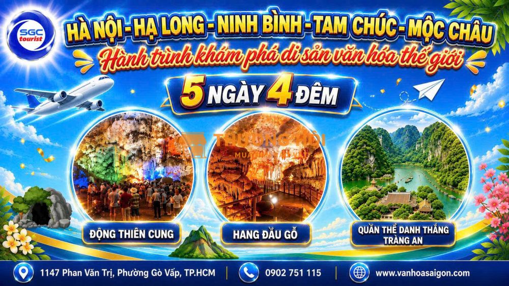 HÀ NỘI – HẠ LONG – NINH BÌNH – TAM CHÚC – MỘC CHÂU 🏞️✨                                                                                       5 NGÀY 4 ĐÊM