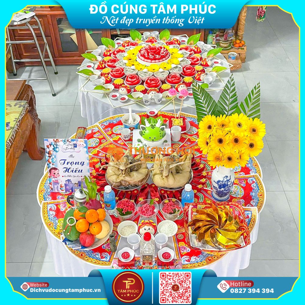 Mâm Cúng Tone Đỏ Cho Bé Trai – Gửi Gắm Trọn Vẹn May Mắn & Phúc Lành