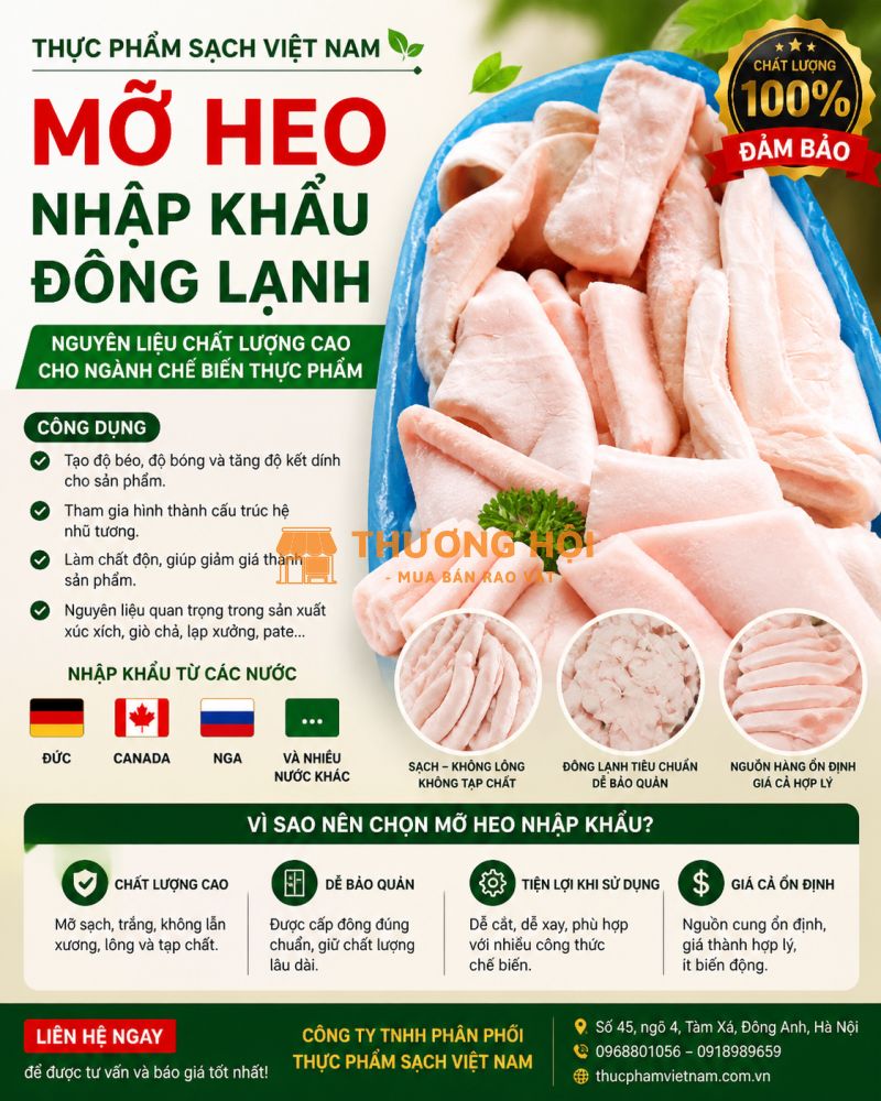 Cung Cấp Mỡ Heo Công Nghiệp Cho Nhà Máy Thực Phẩm Toàn Quốc